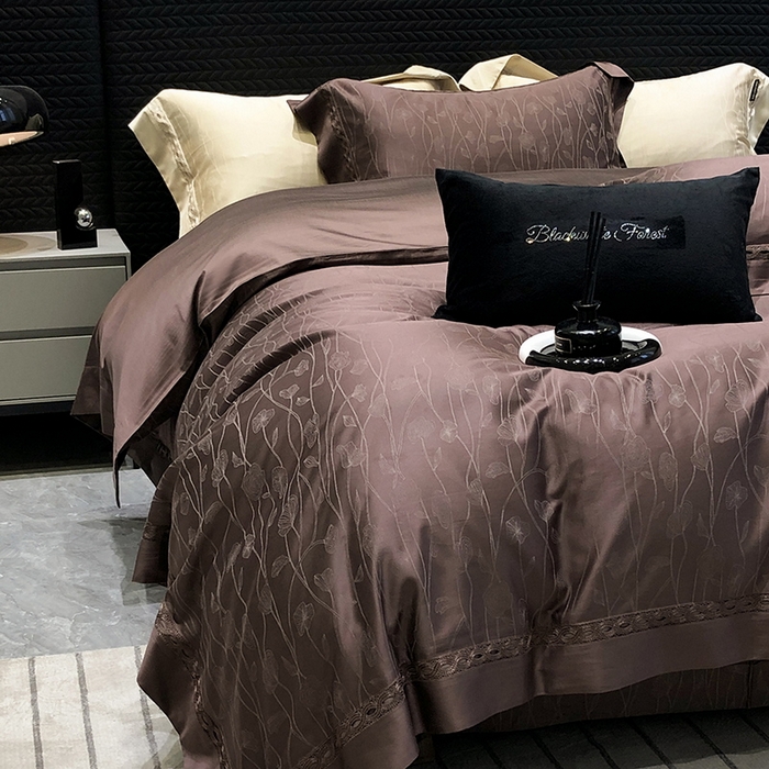 91家纺网 家纺一手货源 找家纺 黑白森林 2024新款高支天丝棉提花四件套系列-西洛 西洛-珠子褐