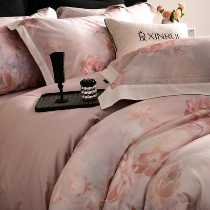 91家纺网 家纺一手货源 找家纺 （总）馨蕊家居 2024新款100S澳棉高奢简约活性数码印花拼接四件套-汐颜