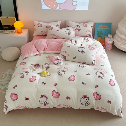 2024新款三丽鸥高克重牛奶绒四件套 爱心KT猫