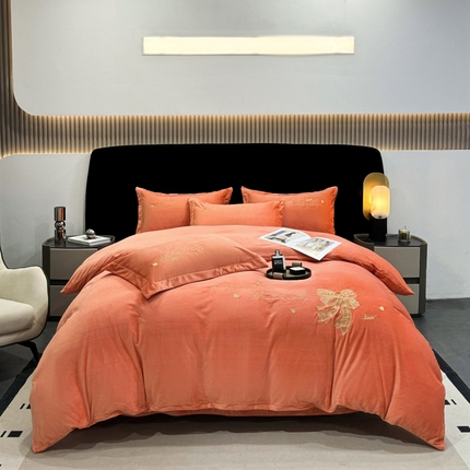 富之航 2024新款宝宝绒刺绣四件套 邂逅-活力橙