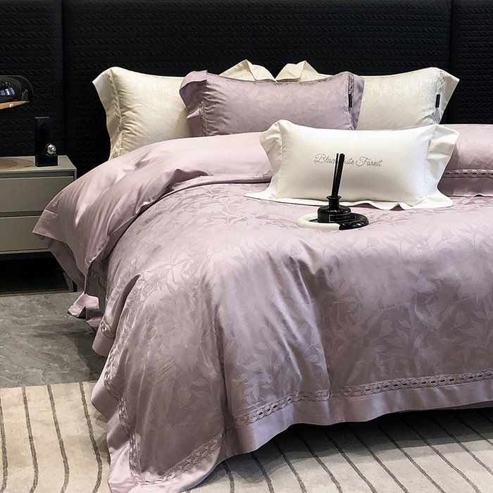 91家纺网 家纺一手货源 找家纺 黑白森林 2024新款高支天丝棉提花四件套系列-弥雅 弥雅-太妃紫