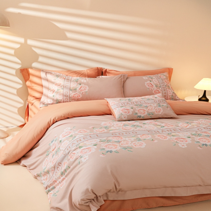 91家纺网 家纺一手货源 找家纺 2024新秋冬A类加厚磨毛天丝棉数码四件套-花芙系列 花芙TM-拿铁橡咖