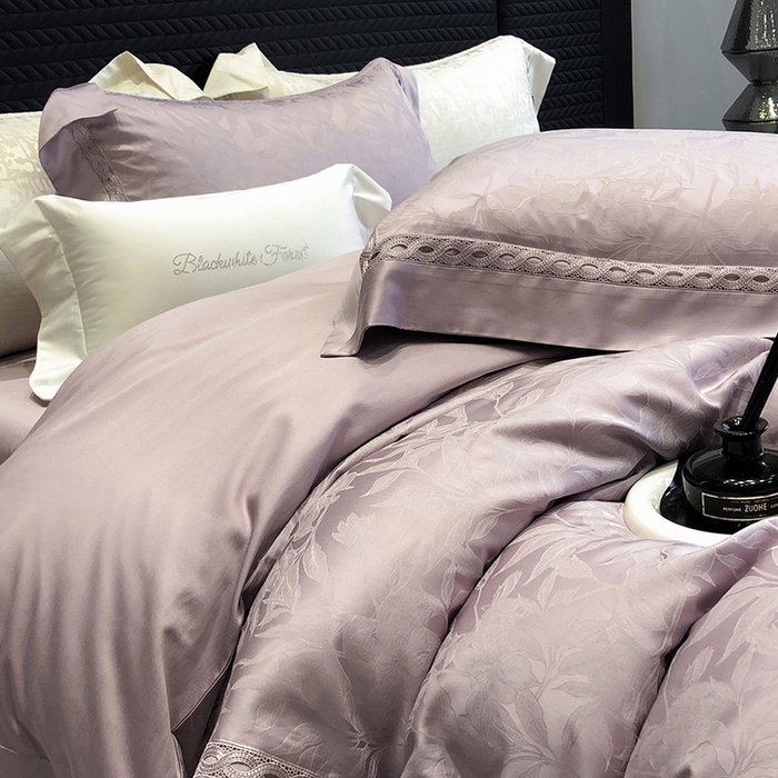 91家纺网 家纺一手货源 找家纺 黑白森林 2024新款高支天丝棉提花四件套系列-弥雅 弥雅-太妃紫