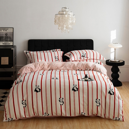 91家纺网 家纺一手货源 找家纺 （总）千朵森 2024新款网红印花熊猫牛奶绒四件套  风格二