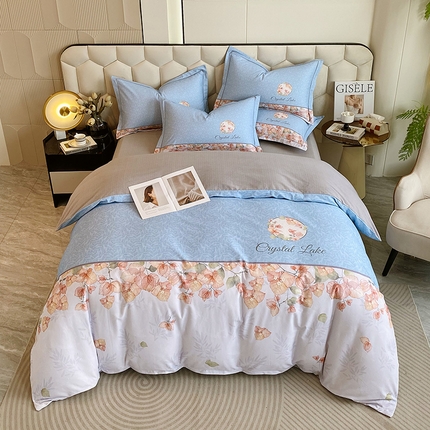 91家纺网 家纺一手货源 找家纺 梧桐树 2025新款100%全棉大版全棉磨毛四件套 淡雨微兰