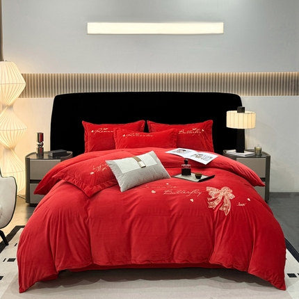 （总）富之航 2024新款宝宝绒刺绣四件套加厚牛奶绒绣花四件套婴儿绒四件套