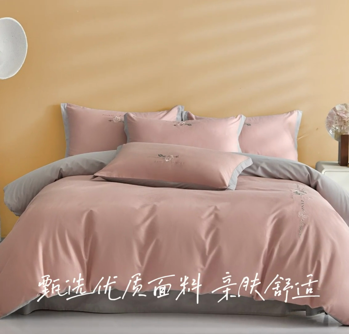 91家纺网 家纺一手货源 找家纺 （总）新保暖-秋冬A类加厚全棉磨毛刺绣四件套-玫瑰花香系列（礼盒包装）