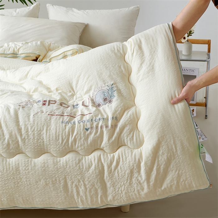 91家纺网 家纺一手货源 找家纺 爱宝被业 2025新款泡芙棉刺绣被被 泡芙棉-奶油白