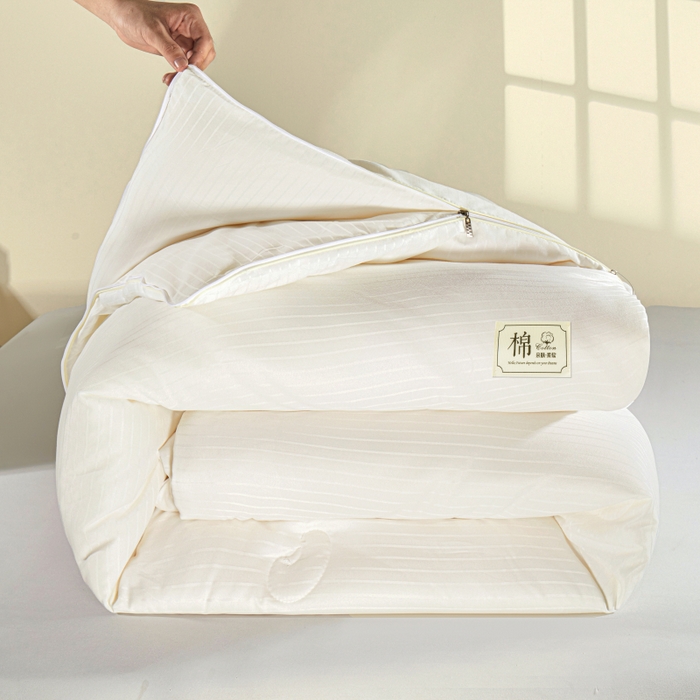 91家纺网 家纺一手货源 找家纺 森璐家纺 2024新款1原棉提花大豆子母被（提供买家秀） 奶昔白