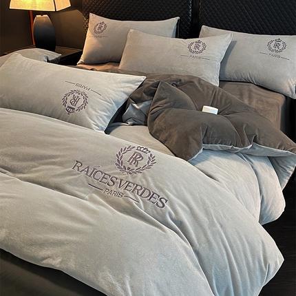 如一 2024新款水晶绒双拼刺绣四件套-劳斯系列 劳斯-星辰银