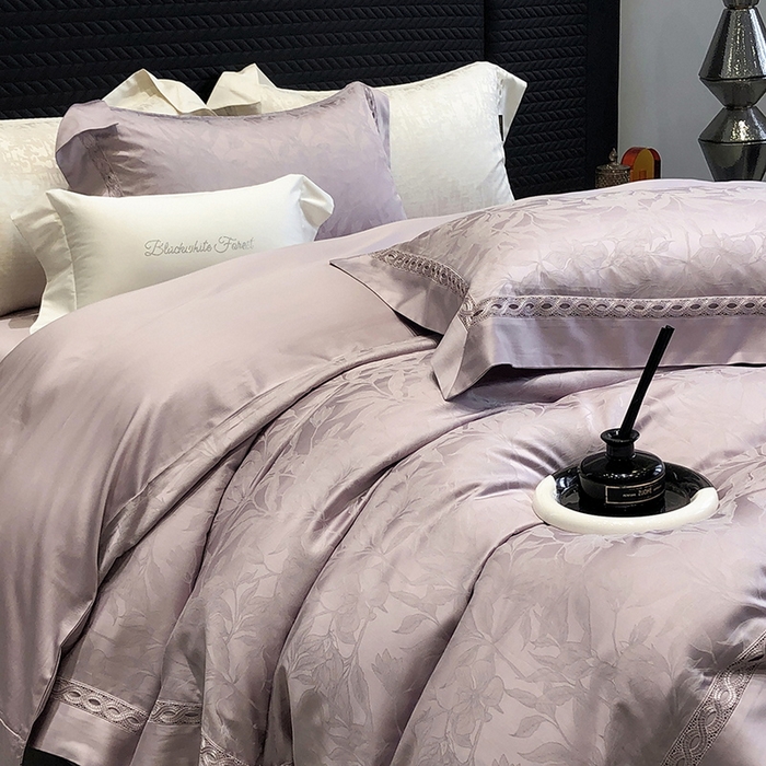 91家纺网 家纺一手货源 找家纺 黑白森林 2024新款高支天丝棉提花四件套系列-弥雅 弥雅-太妃紫