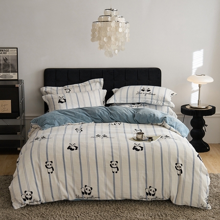 千朵森 2024新款网红印花熊猫牛奶绒四件套  风格二 梵伊