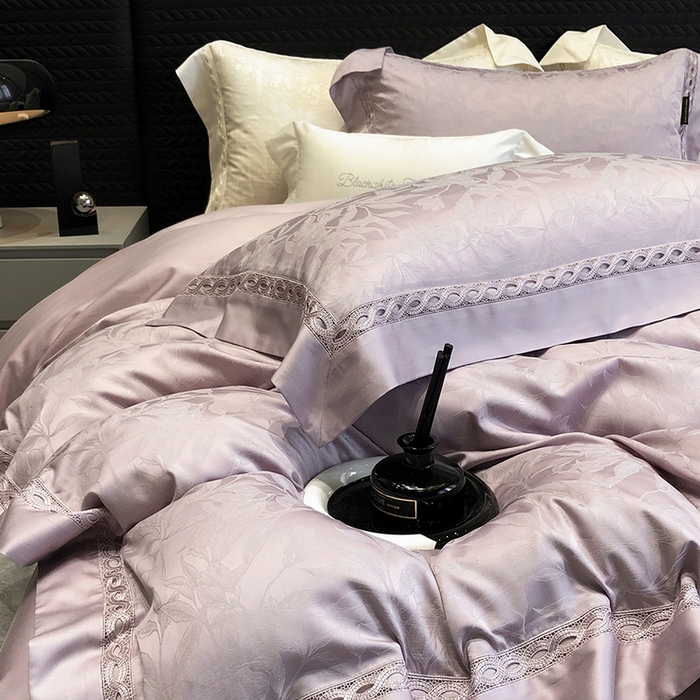 91家纺网 家纺一手货源 找家纺 黑白森林 2024新款高支天丝棉提花四件套系列-弥雅 弥雅-太妃紫