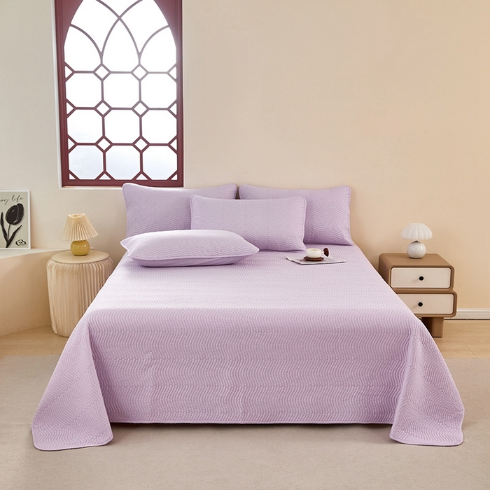 91家纺网 家纺一手货源 找家纺 莎果家纺 2024新款13372双面纯棉高温砂洗纯色床盖可搭配床盖四件套 薰衣草紫