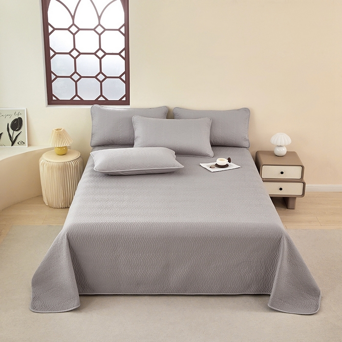 91家纺网 家纺一手货源 找家纺 （总）莎果家纺 2024新款13372双面纯棉高温砂洗纯色床盖可搭配床盖四件套