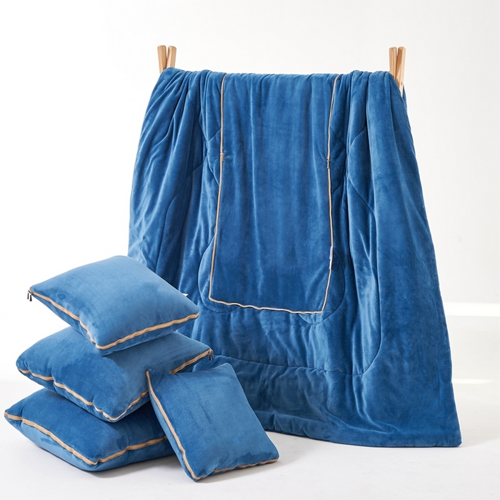 91家纺网 家纺一手货源 找家纺 照世家纺 2024新款牛奶绒纯色抱枕被（控价68/89/129/169/219） 宝石蓝