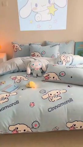 91家纺网 家纺一手货源 找家纺 2024新款三丽鸥高克重牛奶绒四件套 云朵大耳朵