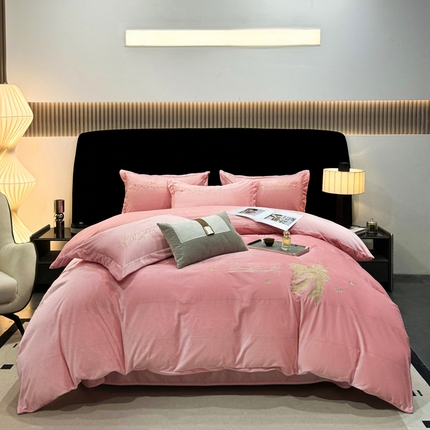 富之航 2024新款宝宝绒刺绣四件套 邂逅-湘妃玉