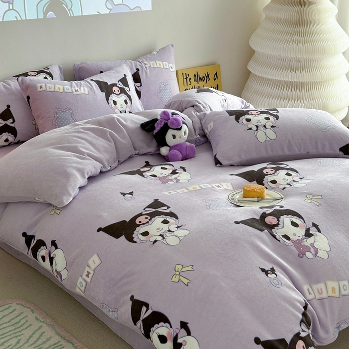 91家纺网 家纺一手货源 找家纺 2024新款三丽鸥高克重牛奶绒四件套 星星库洛米