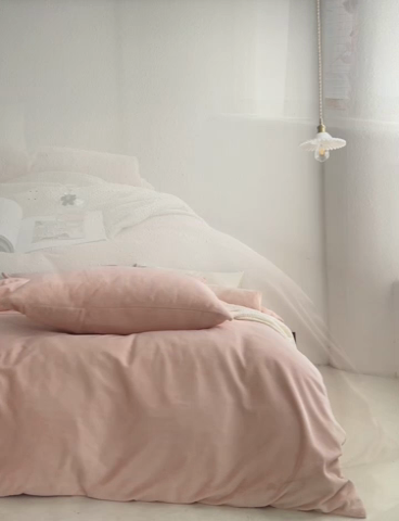 91家纺网 家纺一手货源 找家纺 千朵森 2024新款高克重纯色牛奶绒四件套 藕荷粉