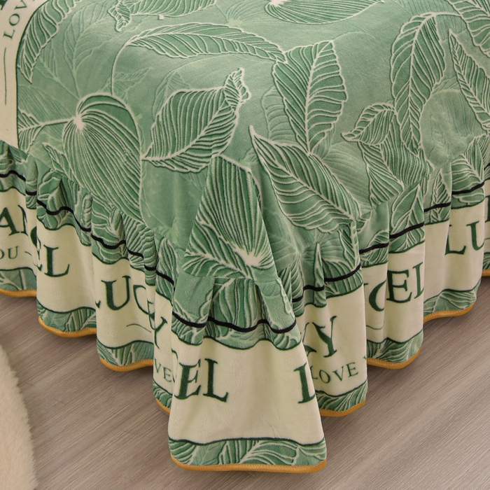 91家纺网 家纺一手货源 找家纺 静缘分 2025新款230克特厚8.5斤牛奶绒金貂绒床裙款保暖四件套-一叶知秋