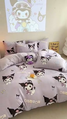 91家纺网 家纺一手货源 找家纺 2024新款三丽鸥高克重牛奶绒四件套 星星库洛米