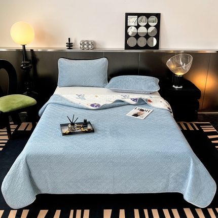 茉夕家纺 2024新款奶芙纯棉牛奶绒水洗床盖 奶芙-深蓝