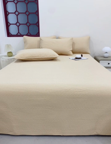 91家纺网 家纺一手货源 找家纺 莎果家纺 2024新款13372双面纯棉高温砂洗纯色床盖可搭配床盖四件套 浅卡其