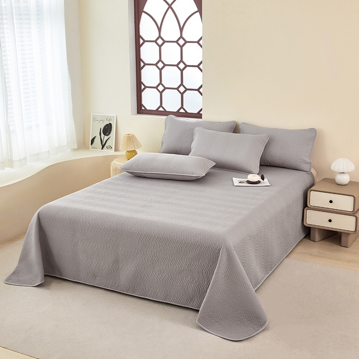 91家纺网 家纺一手货源 找家纺 （总）莎果家纺 2024新款13372双面纯棉高温砂洗纯色床盖可搭配床盖四件套