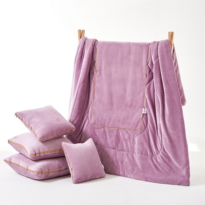 91家纺网 家纺一手货源 找家纺 照世家纺 2024新款牛奶绒纯色抱枕被（控价68/89/129/169/219） 香芋紫