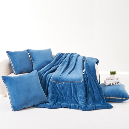 照世家纺 2024新款牛奶绒纯色抱枕被（控价68/89/129/169/219） 宝石蓝