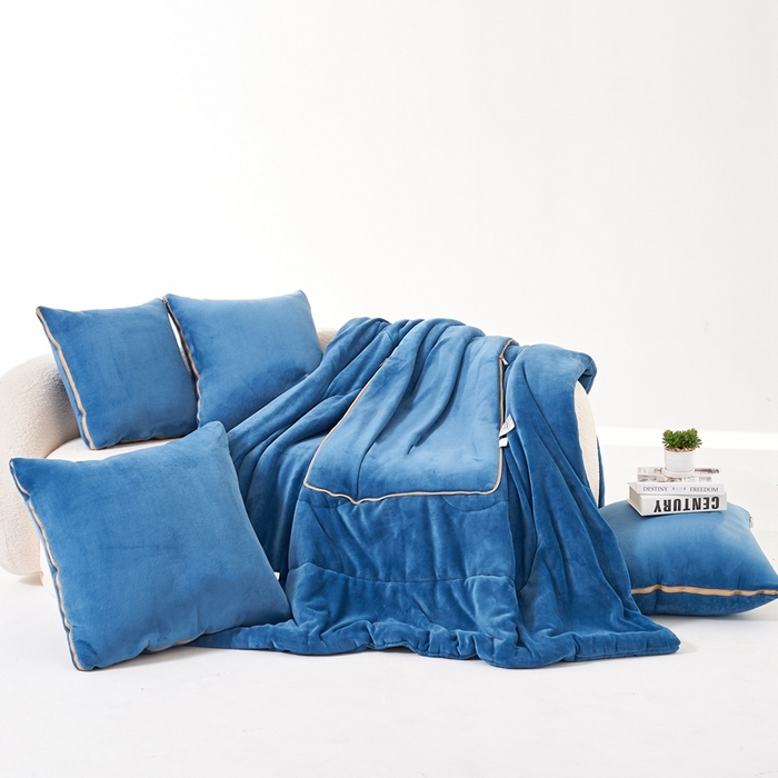 91家纺网 家纺一手货源 找家纺 照世家纺 2024新款牛奶绒纯色抱枕被（控价68/89/129/169/219） 宝石蓝