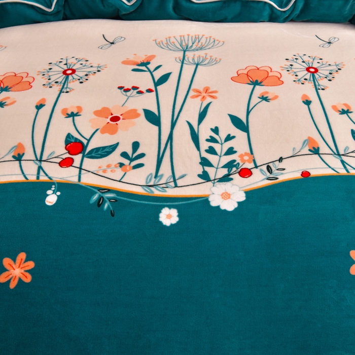 91家纺网 家纺一手货源 找家纺 静缘分 2025新款230克特厚8.5斤牛奶绒金貂绒床裙款保暖四件套-春色满园