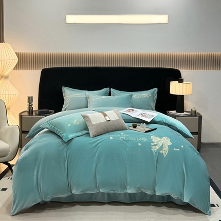 富之航 2024新款宝宝绒刺绣四件套 邂逅-宝蓝