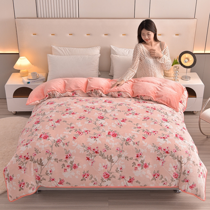 91家纺网 家纺一手货源 找家纺 静缘分 2025新款230克特厚8.5斤牛奶绒金貂绒床裙款保暖四件套-百花齐放