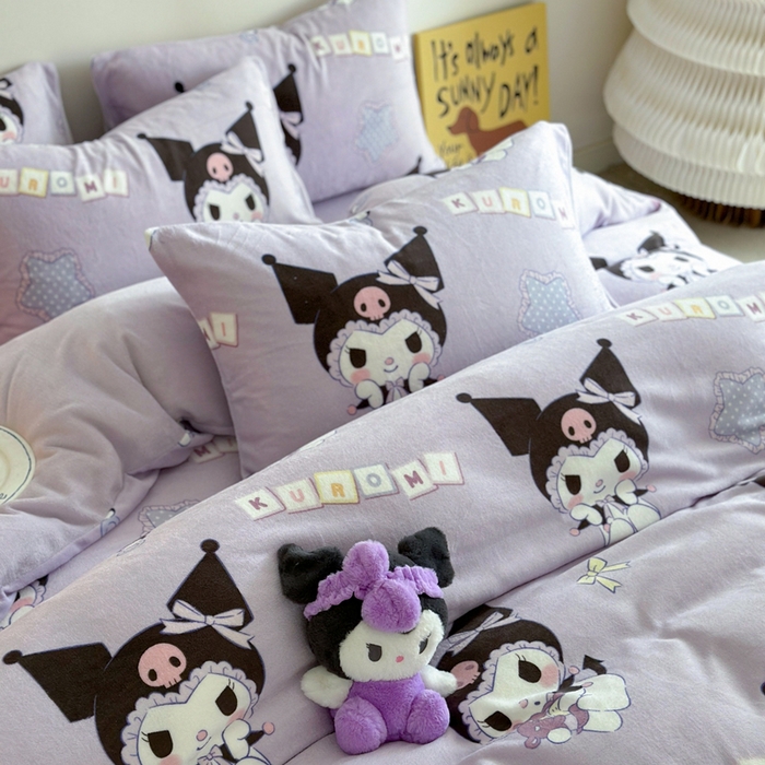 91家纺网 家纺一手货源 找家纺 2024新款三丽鸥高克重牛奶绒四件套 星星库洛米