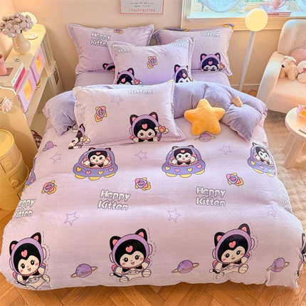 91家纺网 家纺一手货源 找家纺 （总）名兮家居 2024新款卡通时尚风高克重牛奶绒四件套