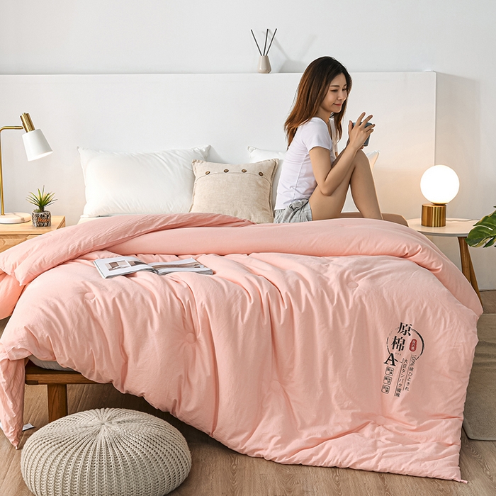 91家纺网 家纺一手货源 找家纺 柏薇 2024新款A类针织棉原棉大豆被春秋被冬被被子被芯四季被 玉色