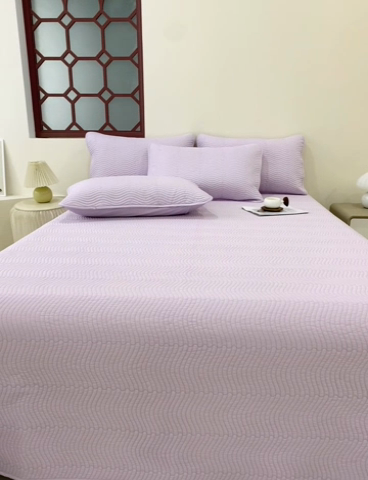 91家纺网 家纺一手货源 找家纺 莎果家纺 2024新款13372双面纯棉高温砂洗纯色床盖可搭配床盖四件套 薰衣草紫