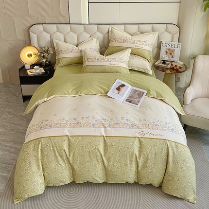 91家纺网 家纺一手货源 找家纺 梧桐树 2025新款100%全棉大版全棉磨毛四件套 花野