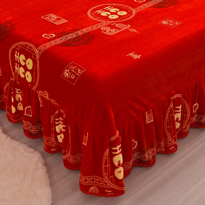 91家纺网 家纺一手货源 找家纺 静缘分 2025新款230克特厚8.5斤牛奶绒金貂绒床裙款保暖四件套-天赐良缘