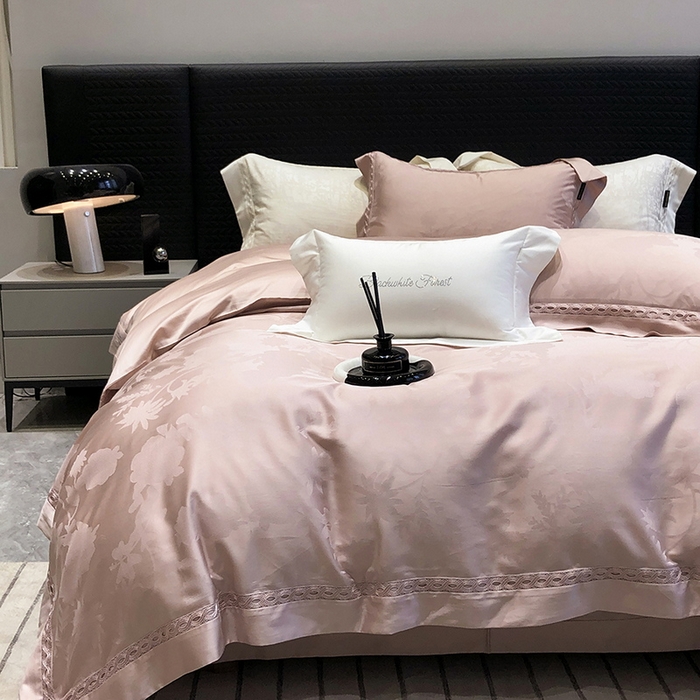 91家纺网 家纺一手货源 找家纺 黑白森林 2024新款高支天丝棉提花四件套系列-雅温 雅温-樱洛粉