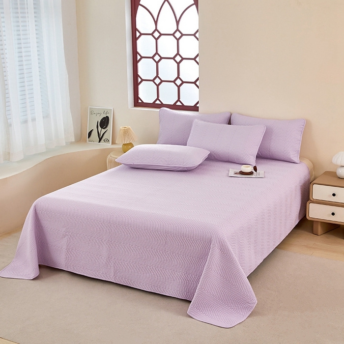 91家纺网 家纺一手货源 找家纺 莎果家纺 2024新款13372双面纯棉高温砂洗纯色床盖可搭配床盖四件套 薰衣草紫