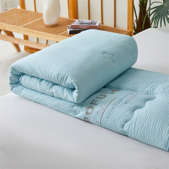 91家纺网 家纺一手货源 找家纺 爱宝被业 2025新款泡芙棉刺绣被被 泡芙棉-天空蓝