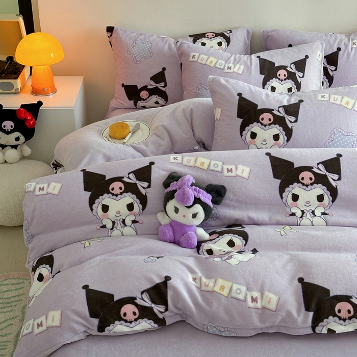 91家纺网 家纺一手货源 找家纺 2024新款三丽鸥高克重牛奶绒四件套 星星库洛米