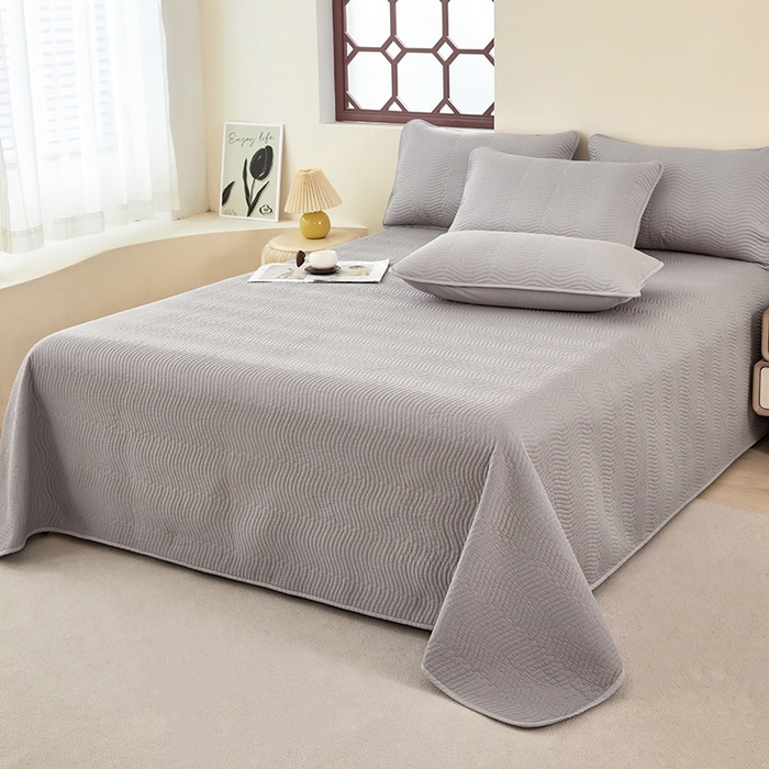 91家纺网 家纺一手货源 找家纺 （总）莎果家纺 2024新款13372双面纯棉高温砂洗纯色床盖可搭配床盖四件套