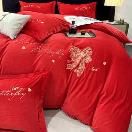 91家纺网 家纺一手货源 找家纺 （总）富之航 2024新款宝宝绒刺绣四件套加厚牛奶绒绣花四件套婴儿绒四件套