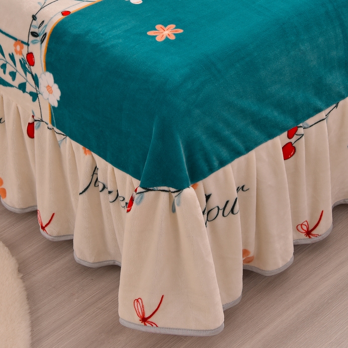 91家纺网 家纺一手货源 找家纺 静缘分 2025新款230克特厚8.5斤牛奶绒金貂绒床裙款保暖四件套-春色满园