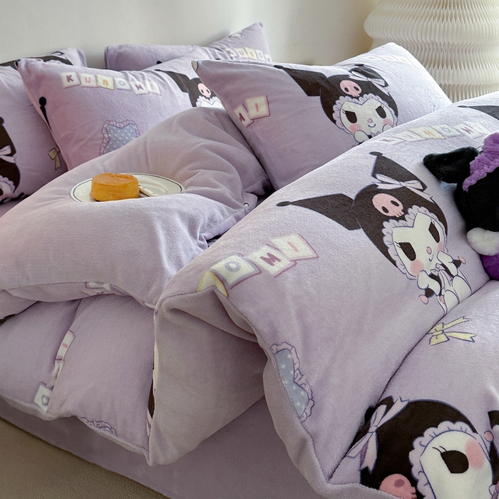 91家纺网 家纺一手货源 找家纺 2024新款三丽鸥高克重牛奶绒四件套 星星库洛米