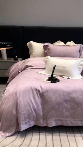 91家纺网 家纺一手货源 找家纺 黑白森林 2024新款高支天丝棉提花四件套系列-弥雅 弥雅-太妃紫